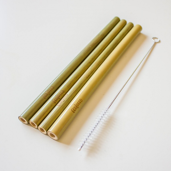 Bambusové slamky – set 4ks s čistiacou kefkou